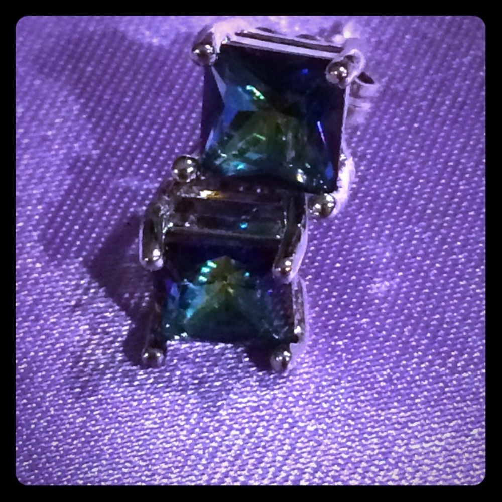 Rainbow Topaz Princess Earrings w 9K White Gold